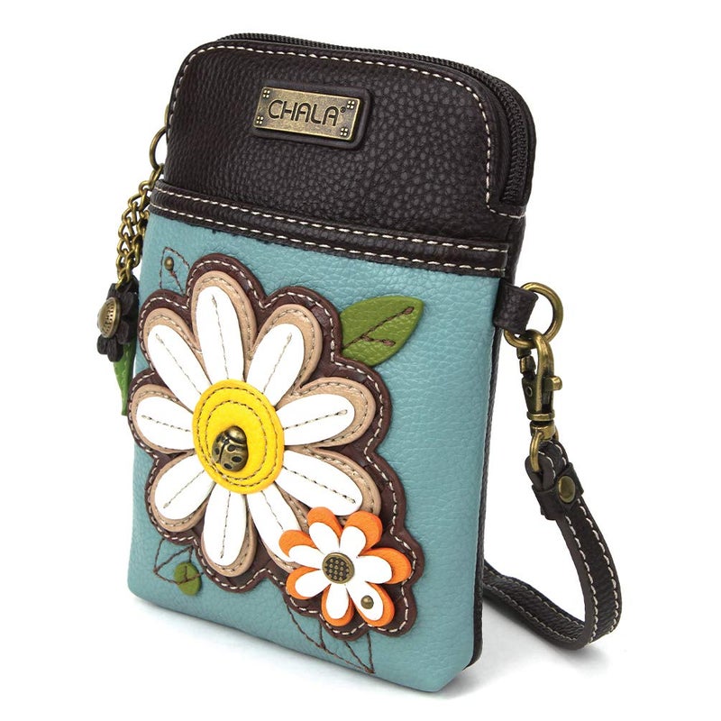 CHALA Plant Life Collection Cell Phone Crossbody Purse-Women PU Leather/Canvas Multicolor Handbag with Adjustable Strap - Daisy - blue - Image 2